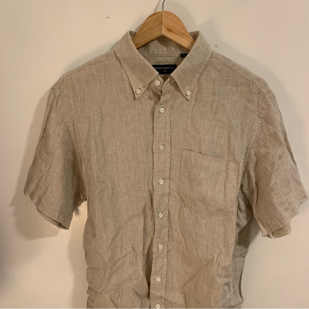 Spier and Mackay Tan Linen Short Sleeve Shirt